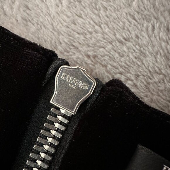 Balmain Black Velvet Embellished Ruched Slit Front Gown Dress size 46 - Picture 7 of 10